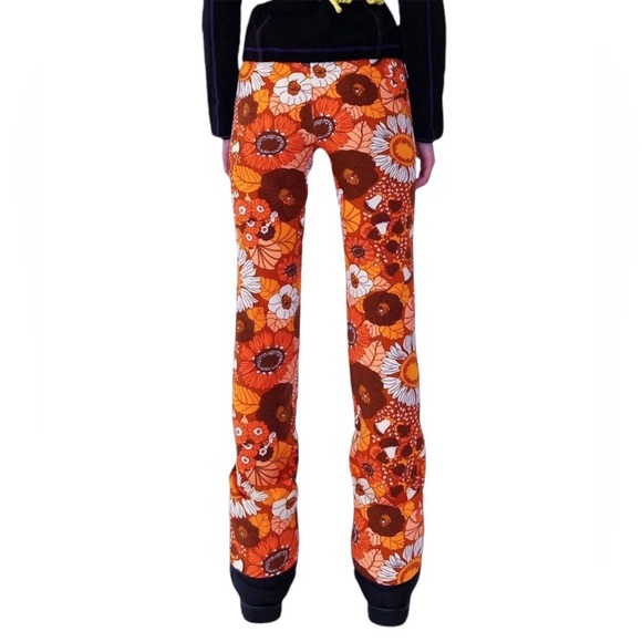 Zara BLOGGERS FAVORITE! 70’s Retro Orange Floral Print High Waist Pant Leggings - Picture 3 of 13
